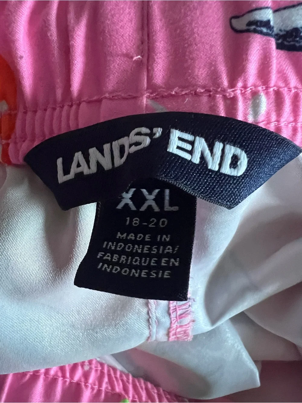 Lands’ End Boys XXL 18-20 Dinosaur Swim Trunks Pink Surf T Rex Board Shorts